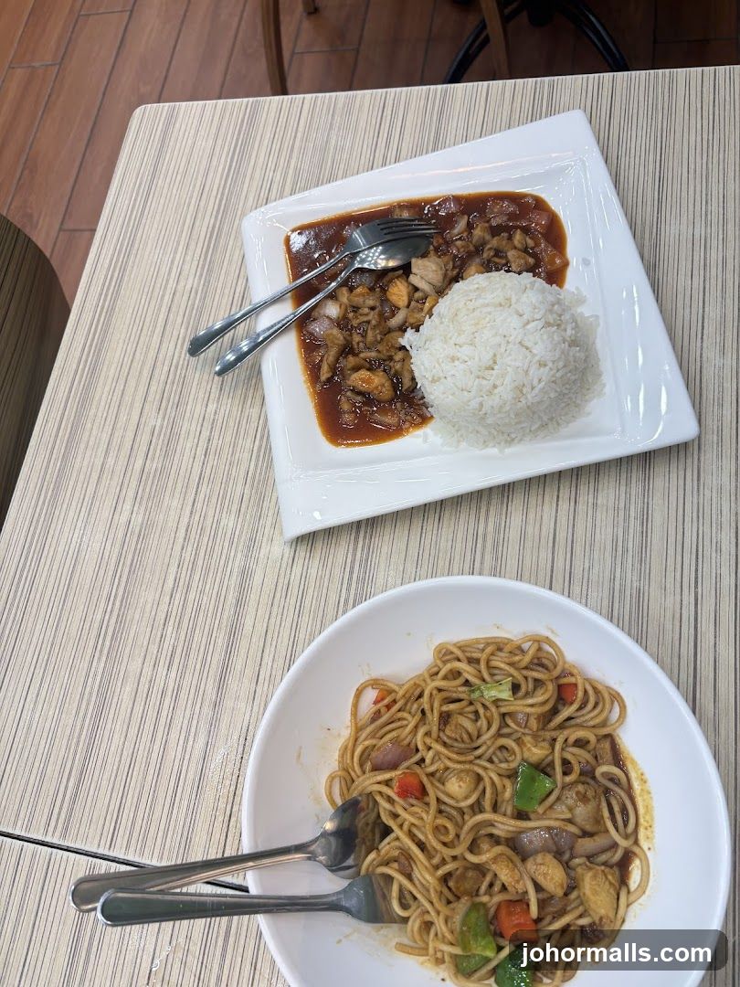 Two dishes of food on a table