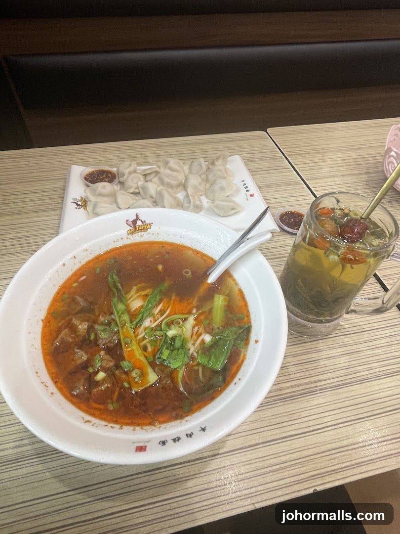 Beef noodle soup and dumplings
