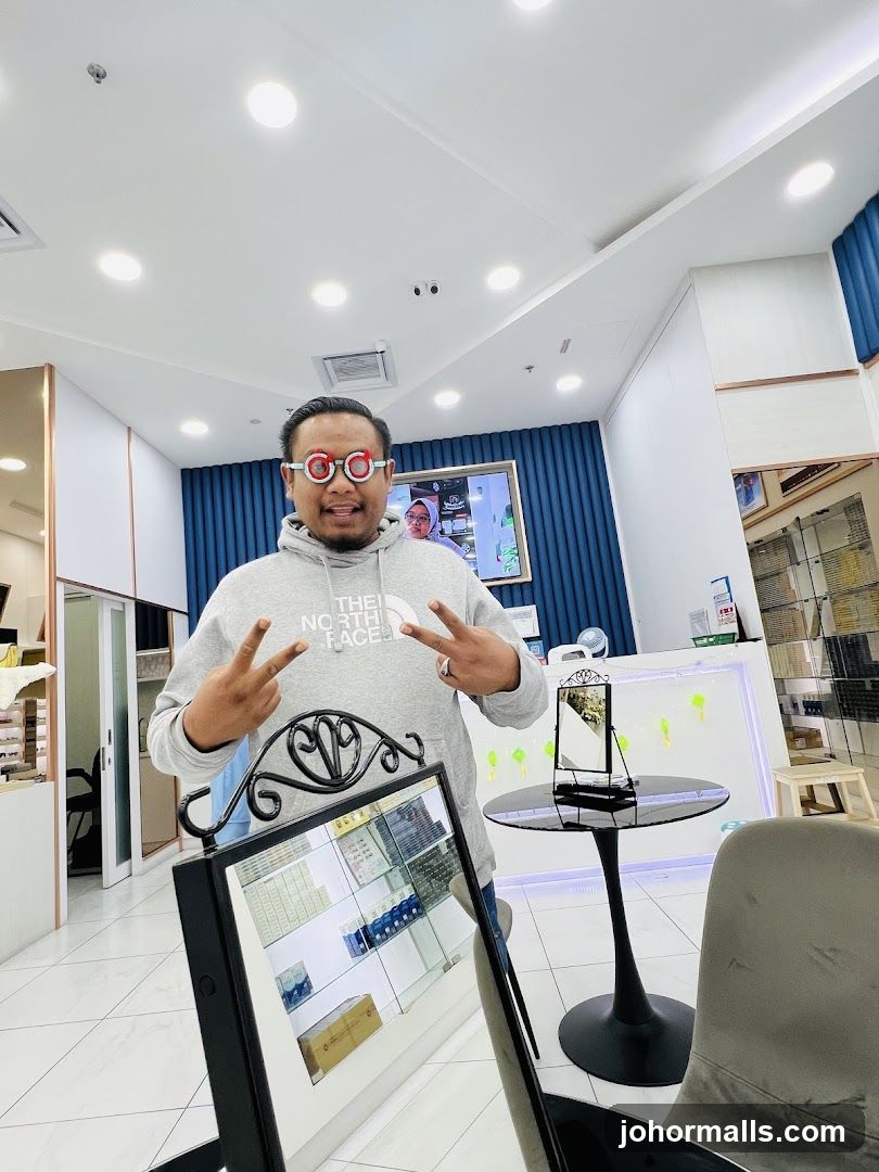 Man trying on glasses