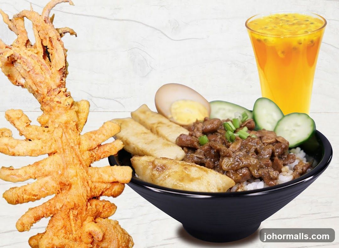 Fried Squid and Braised Pork Rice Bowl