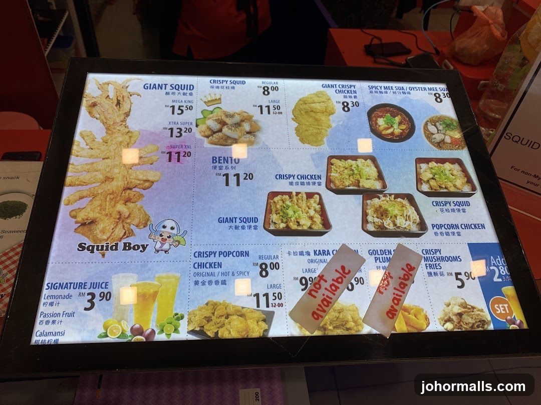 Squid Boy Menu