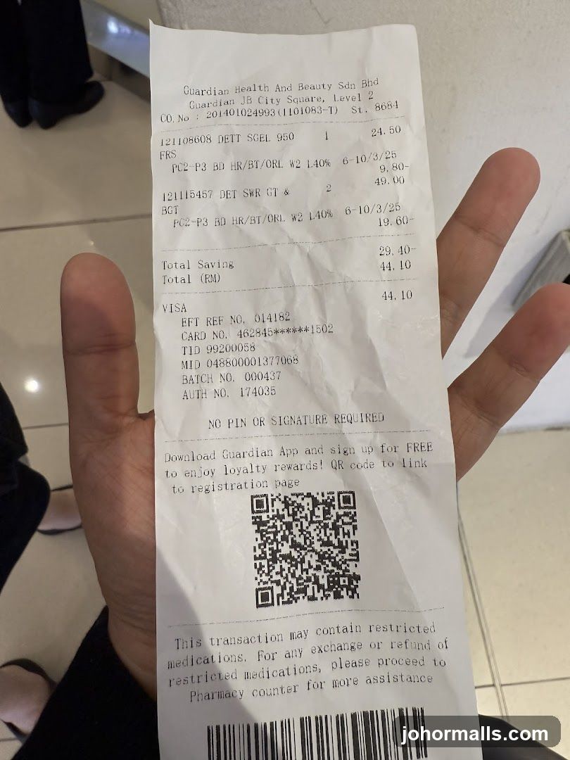 Receipt from Guardian Health And Beauty