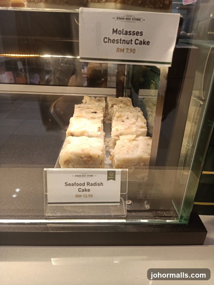 Cakes in a display case