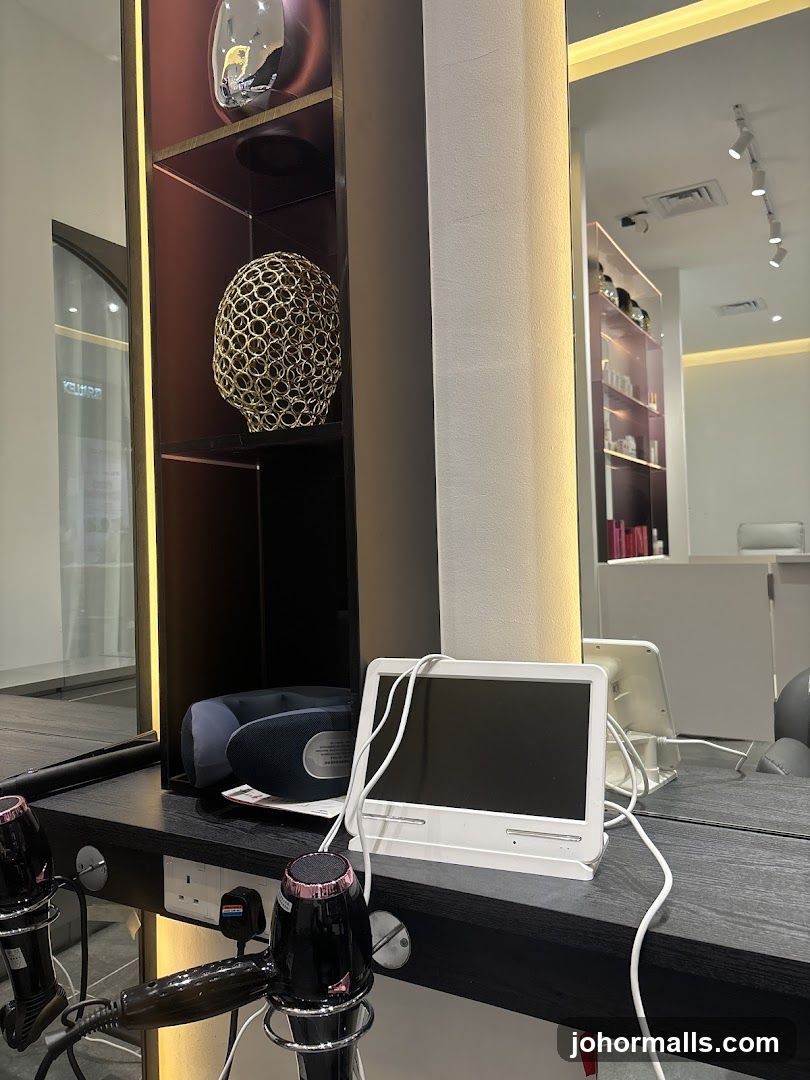 Salon Interior with Hair Dryers and Display