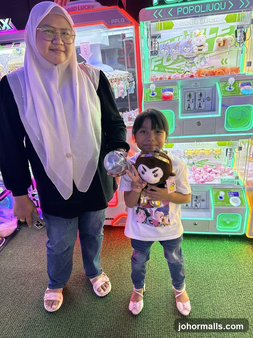 Two people in an arcade