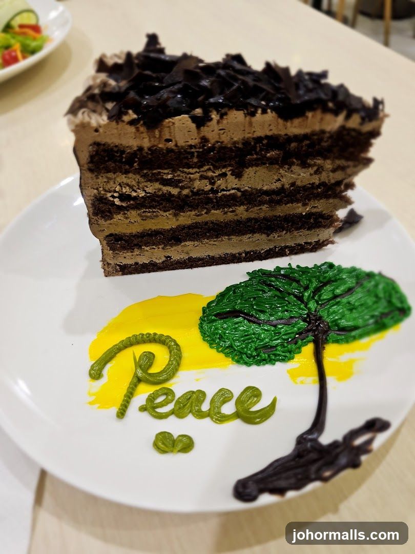 Chocolate cake with "Peace" decoration