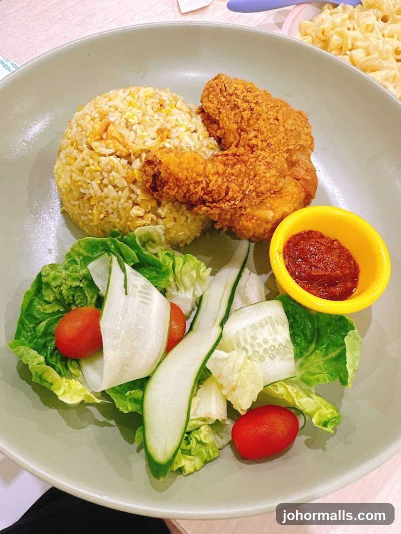 Fried Chicken with Fried Rice and Salad