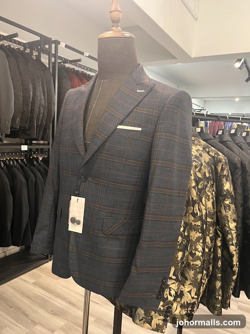 Mannequin wearing a plaid suit jacket