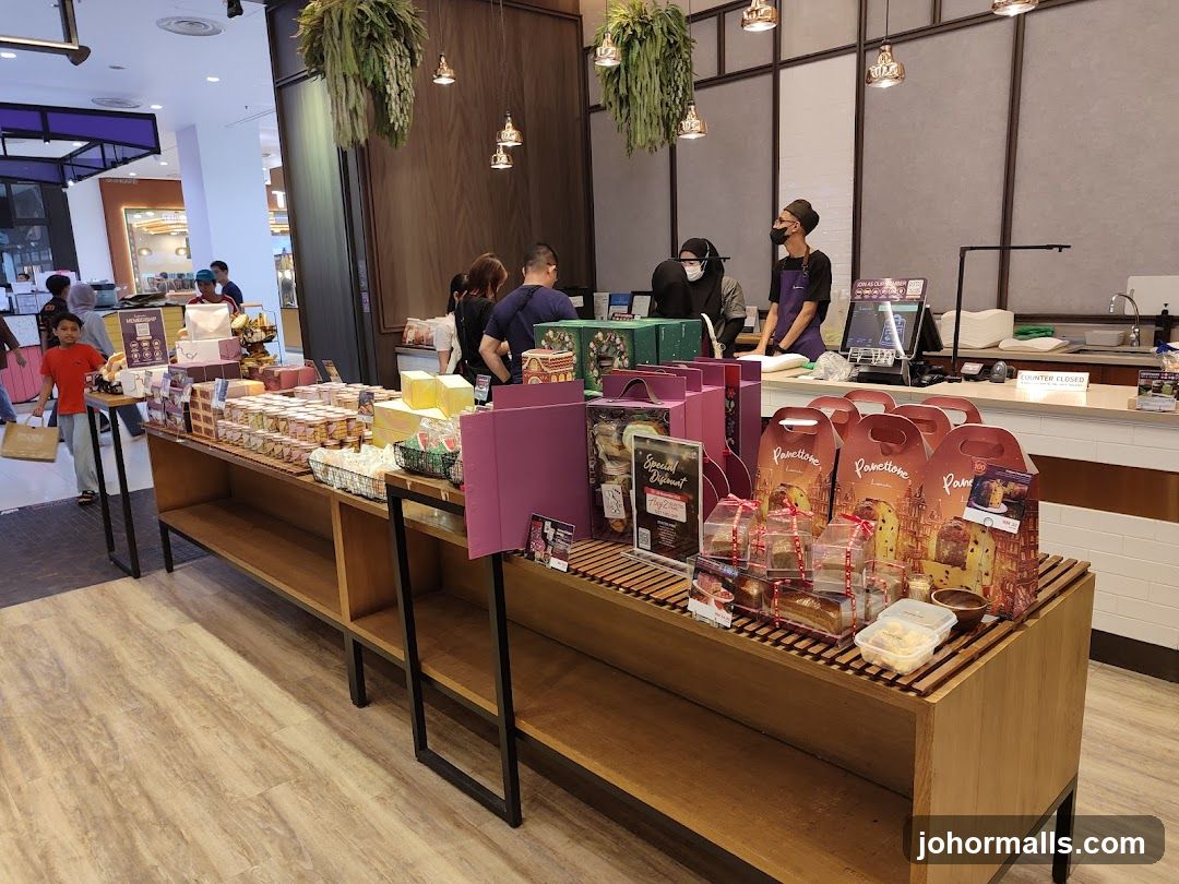 Bakery counter with Panettone boxes