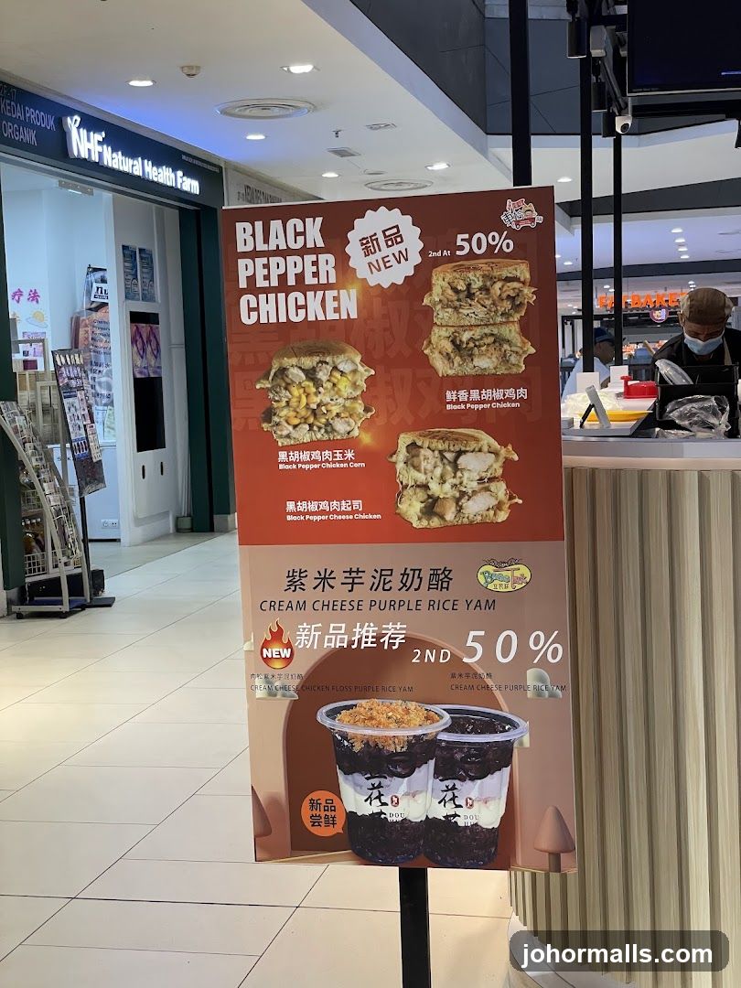 Promotional Sign for Black Pepper Chicken and Cream Cheese Purple Rice Yam