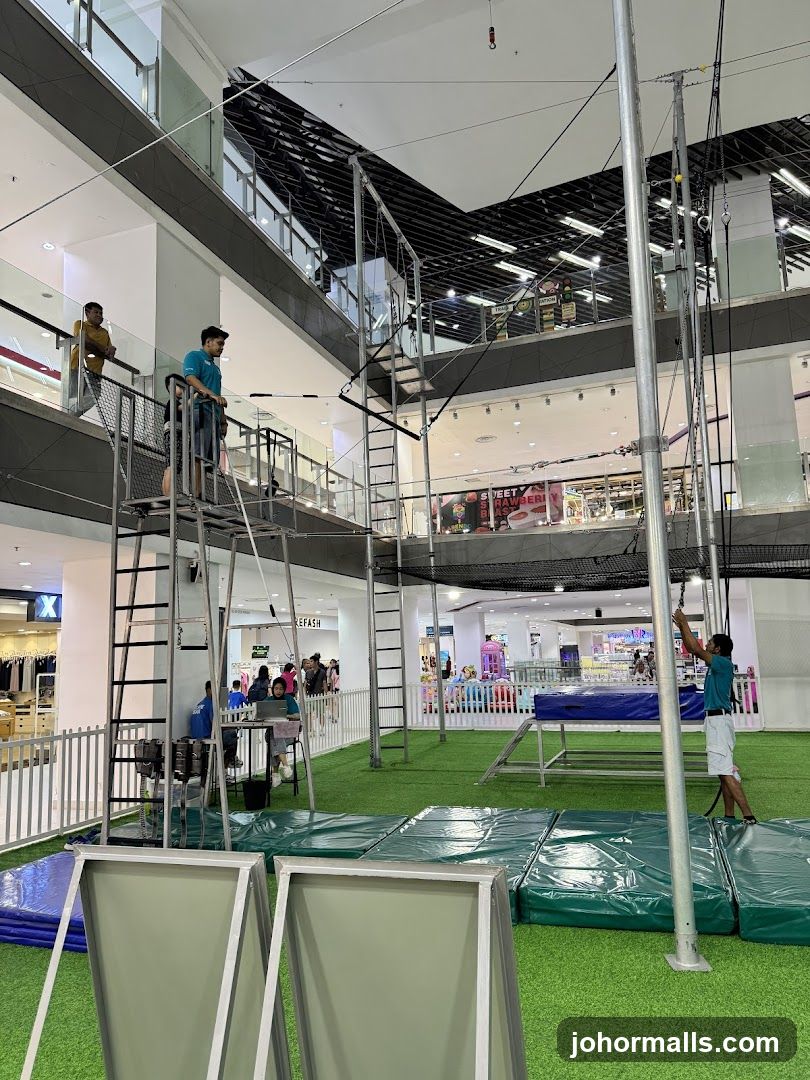 Circus training setup in a mall