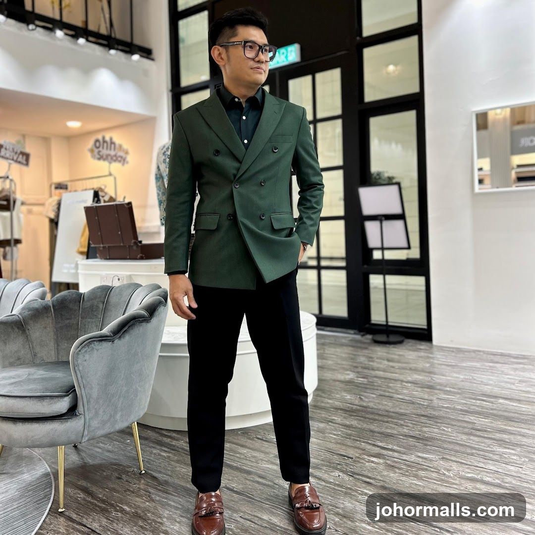 Man in Green Double-Breasted Suit