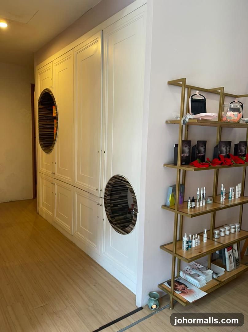 Salon Interior with Shelving and Cabinets