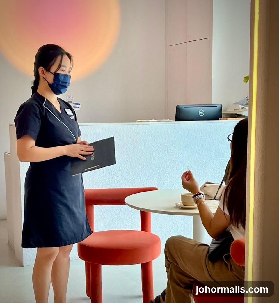 Receptionist holding a menu