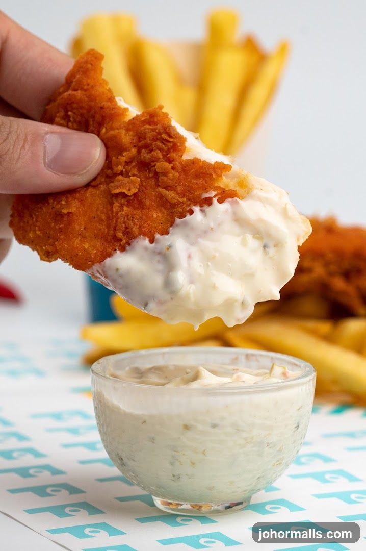 Dipping Fried Chicken in Sauce