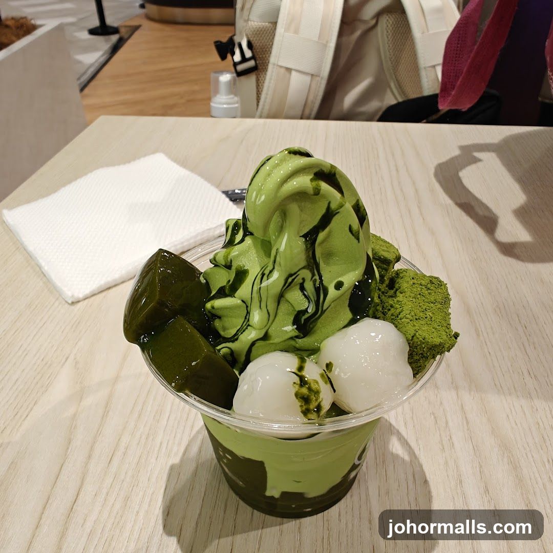 Matcha dessert with mochi and jelly