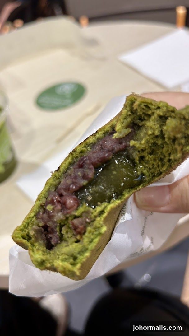 Matcha pastry with red bean filling