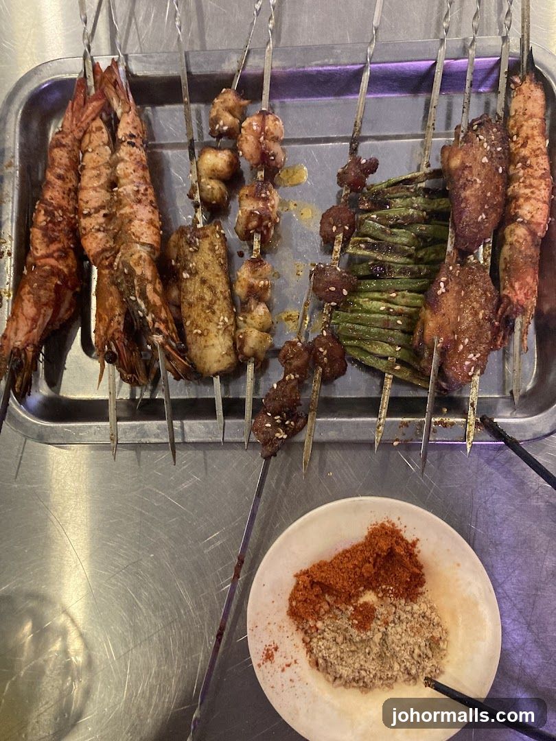 Skewers with Shrimp, Chicken, and Vegetables