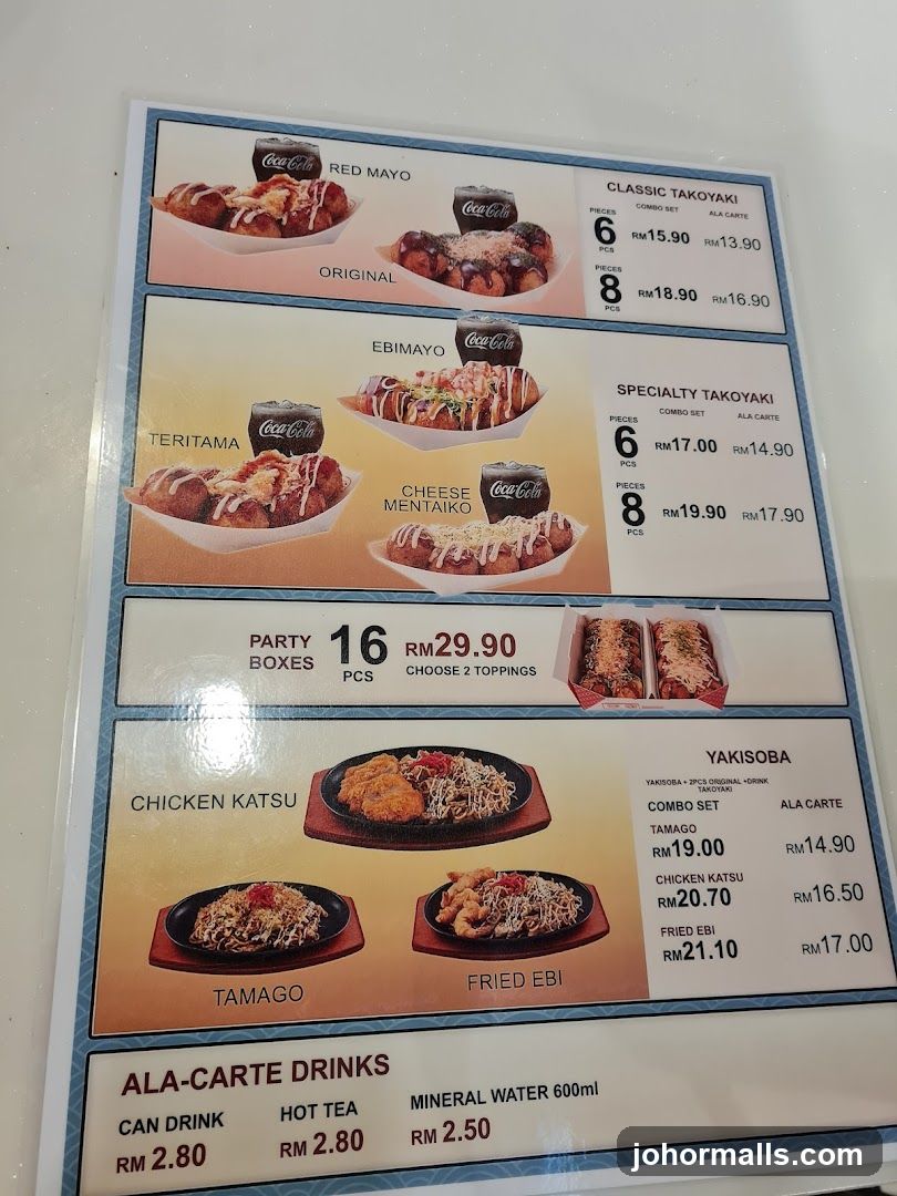 Takoyaki and Yakisoba Menu