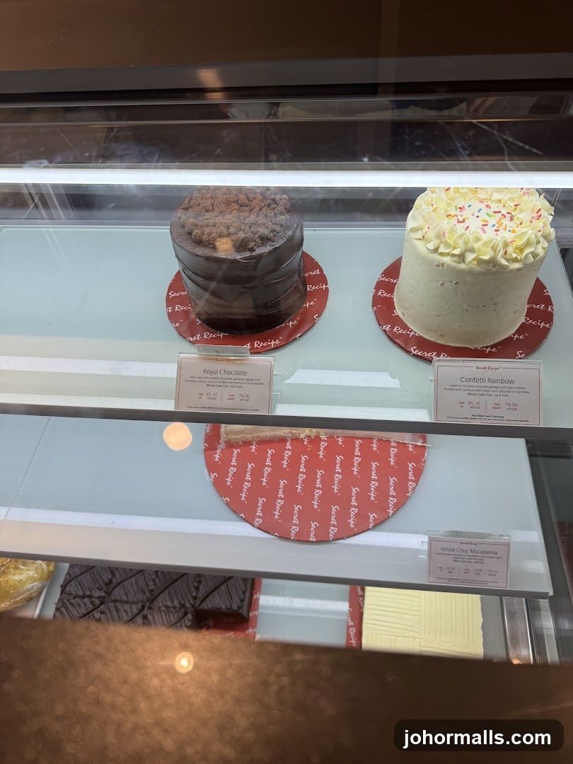 Cakes in a display case