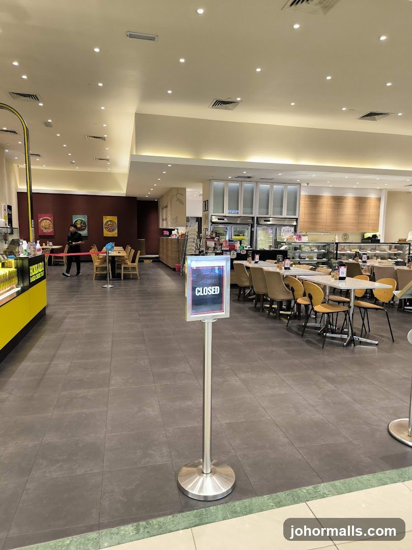 Restaurant interior with closed sign