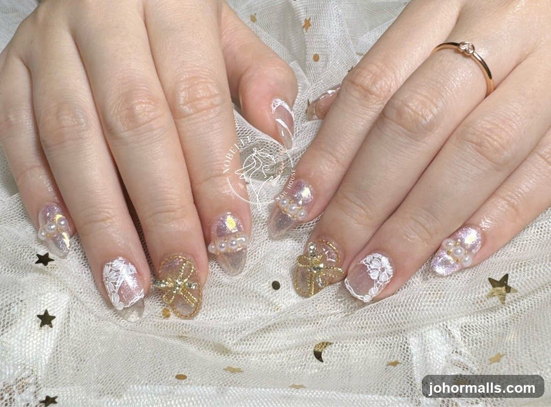 Nail Art with Pearls and Bows
