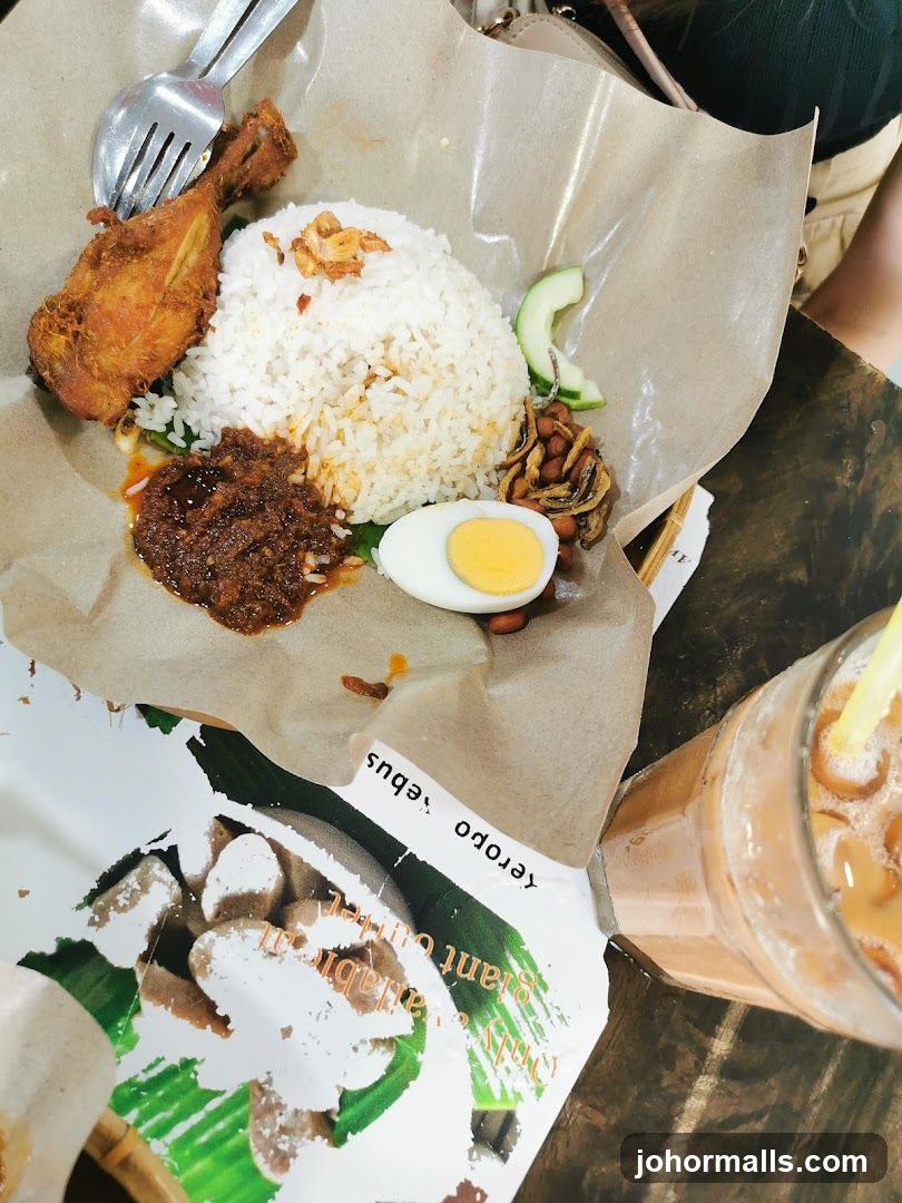 Nasi Lemak with Fried Chicken and Iced Tea