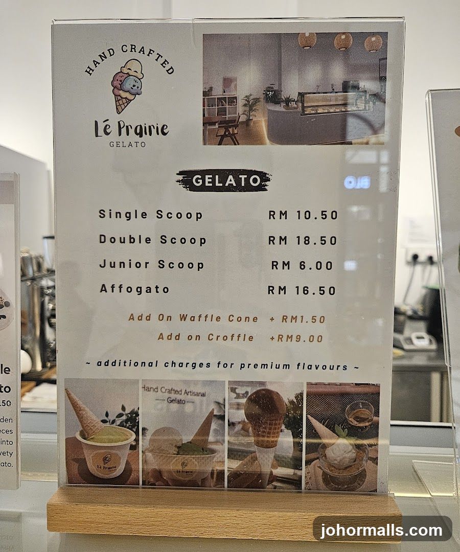 Le Prairie Gelato Menu