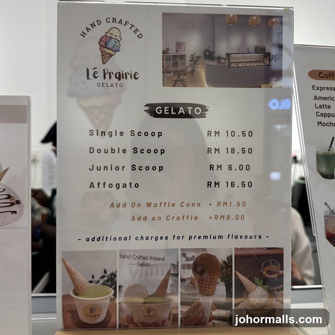 Le Prairie Gelato Menu