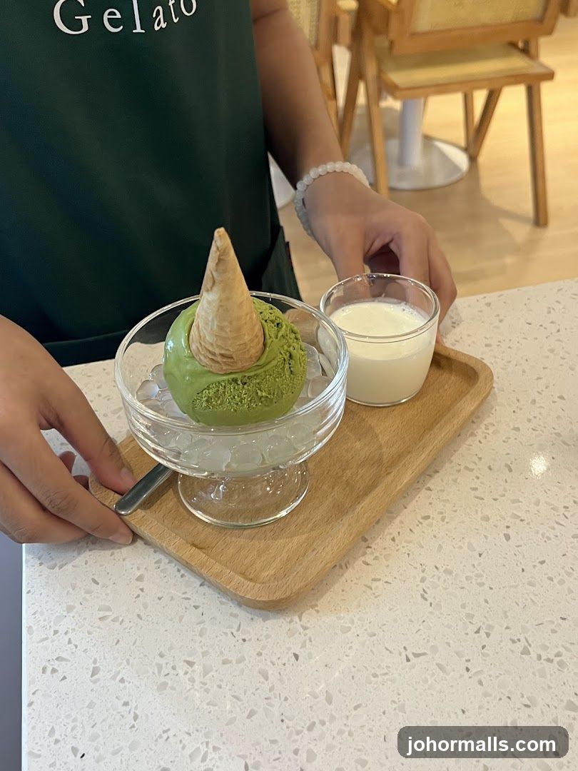 Matcha Gelato with Cone and Milk