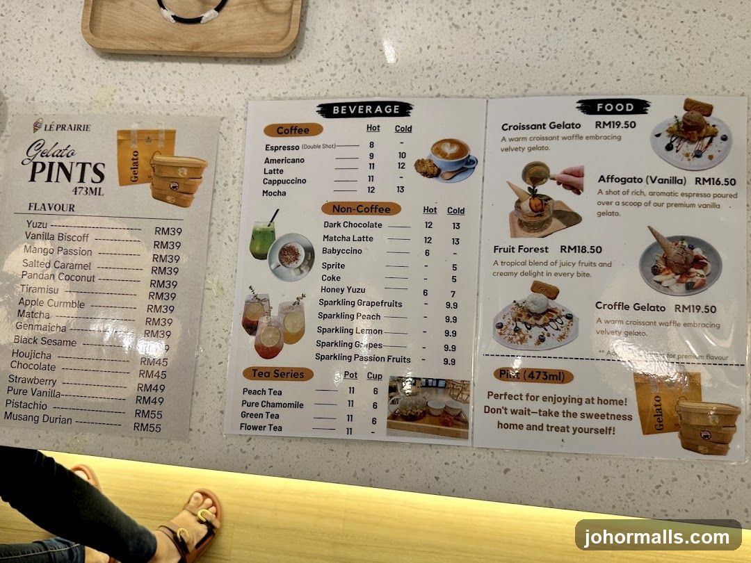 Le Prairie Gelato Pints Menu