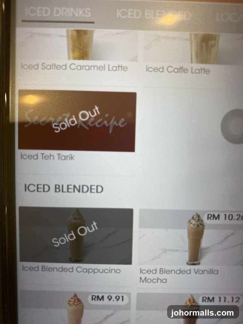 Iced Drinks and Iced Blended Menu