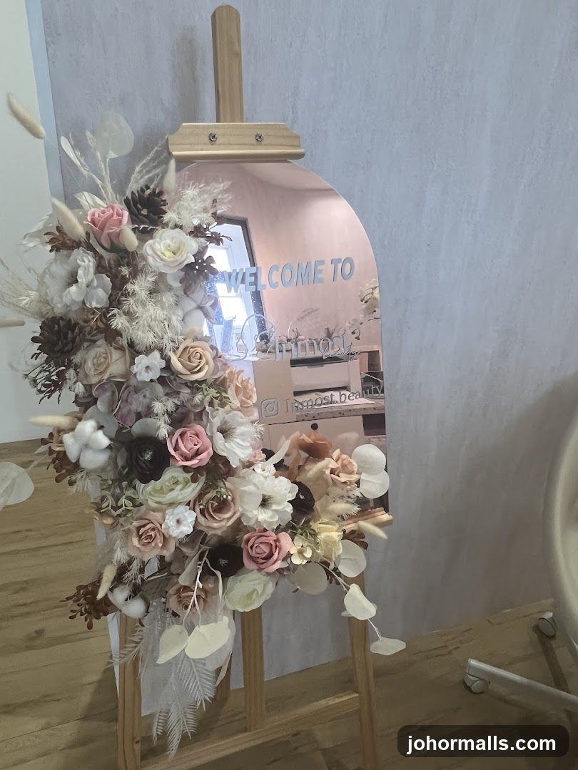 Welcome Sign with Floral Arrangement