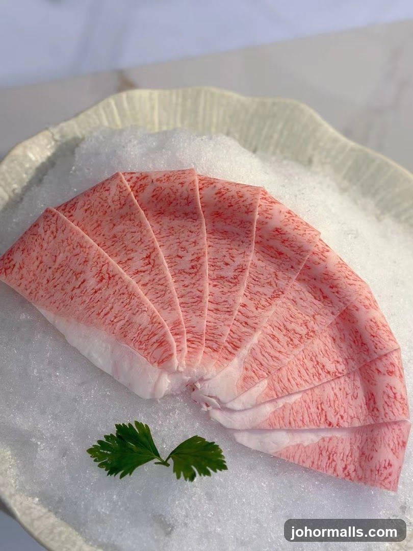 Thinly Sliced Raw Meat on Ice