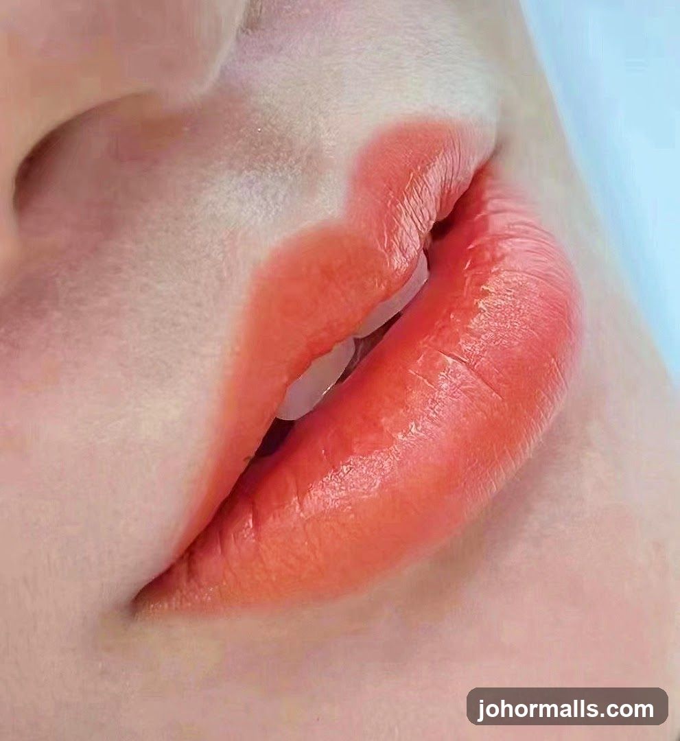 Close-up of lips with lip blush