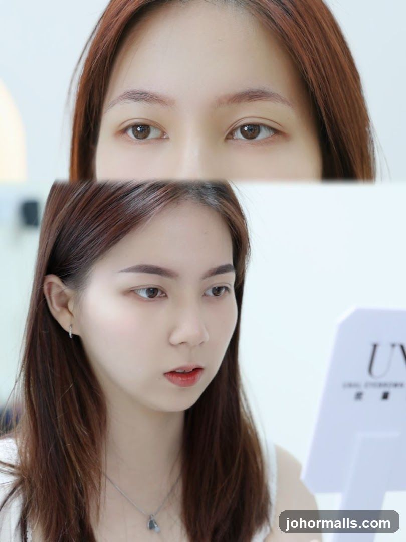 Woman looking in mirror