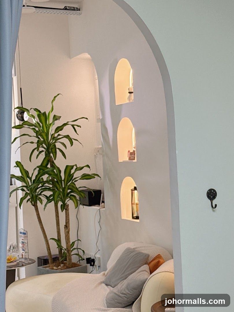 Cozy Interior with Plants and Archways