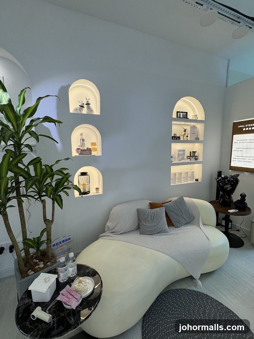 Modern Waiting Area with Decorative Shelves