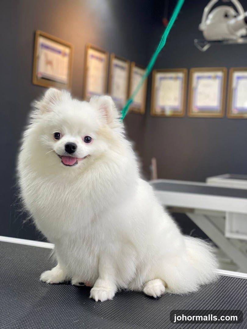 Pomeranian dog on grooming table