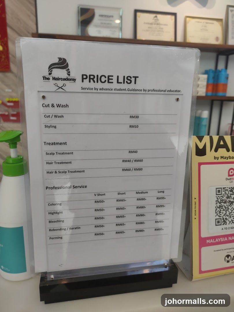 The Haircademy PRICE LIST