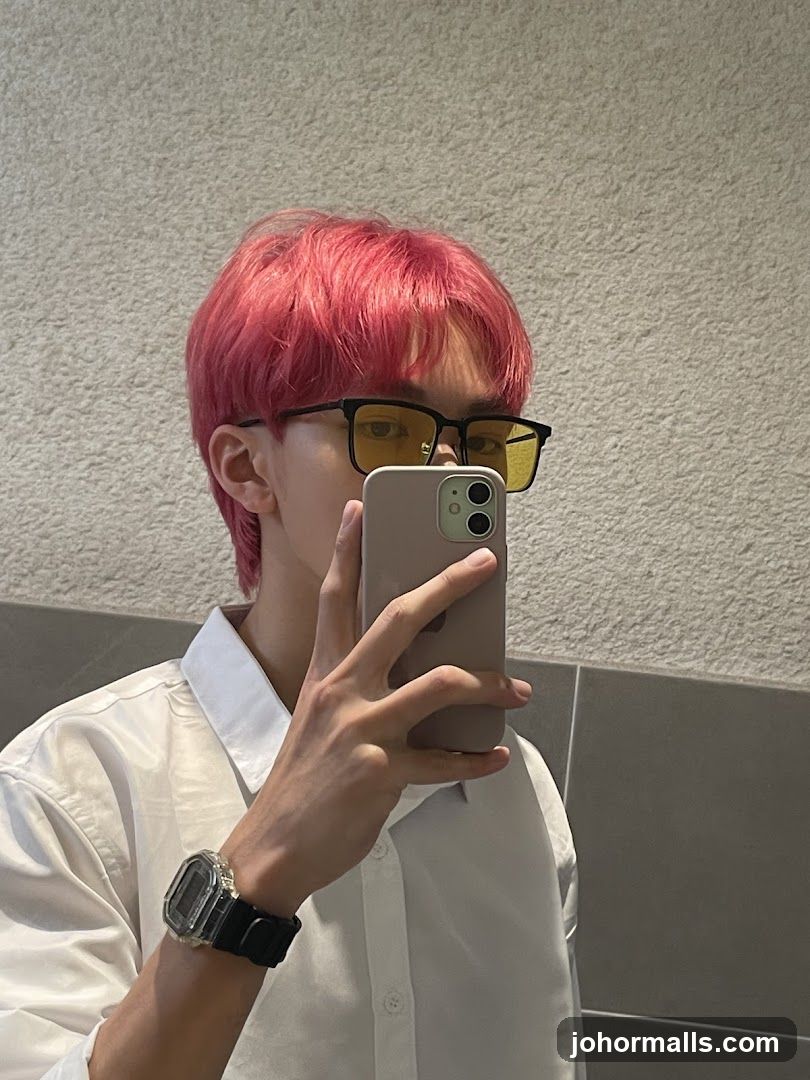 Selfie with Pink Hair and Yellow Glasses