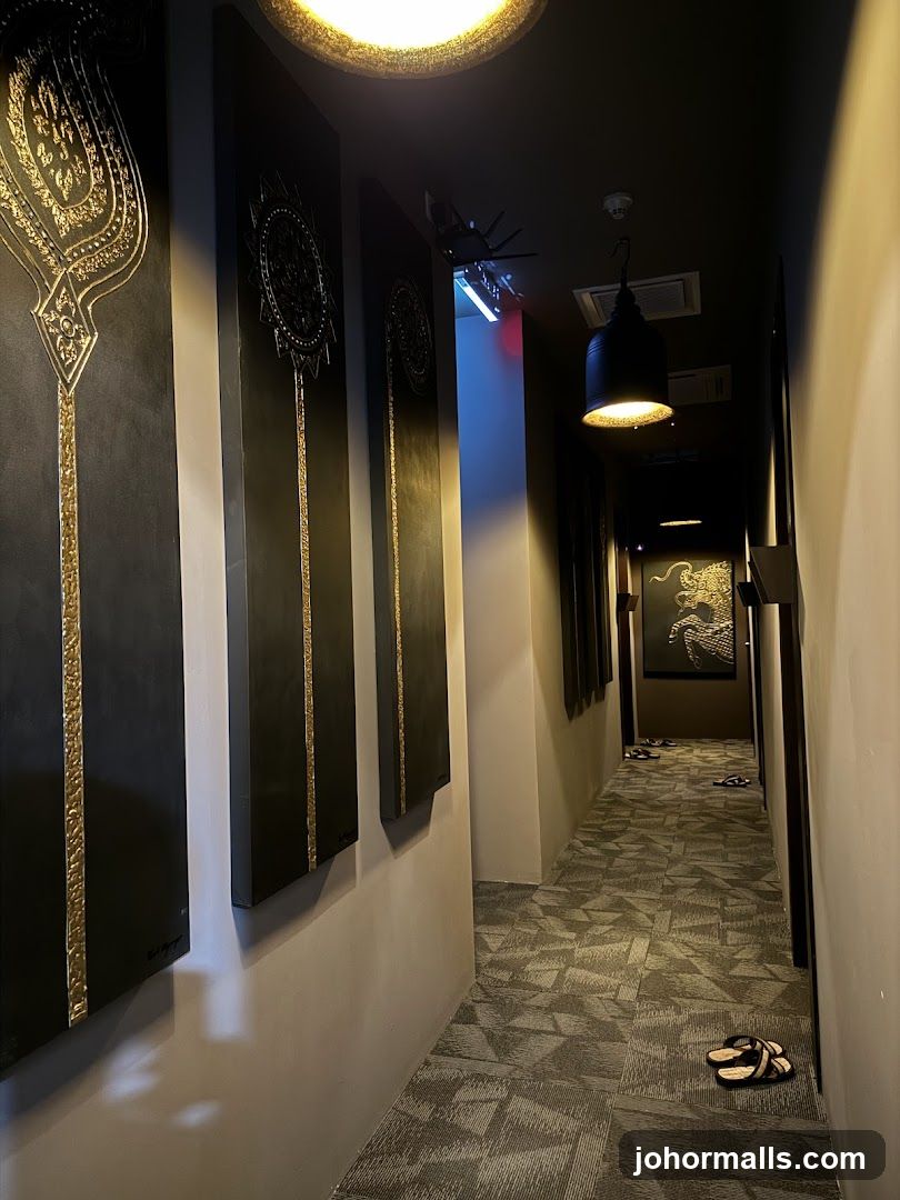 Hallway with Artwork and Slippers