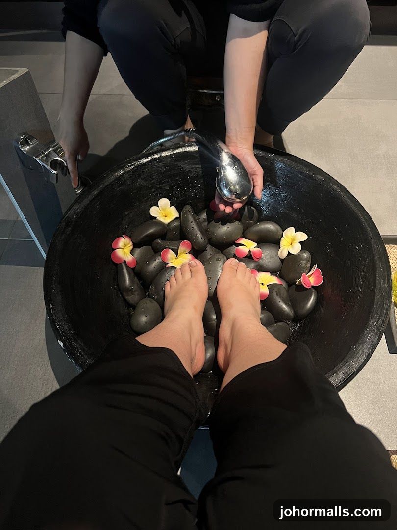 Foot Soak with Hot Stones and Flowers