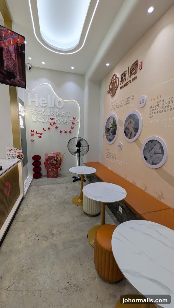 Interior of a cafe with seating and decor
