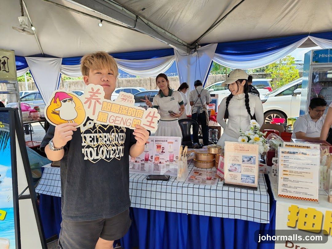 People at a promotional booth
