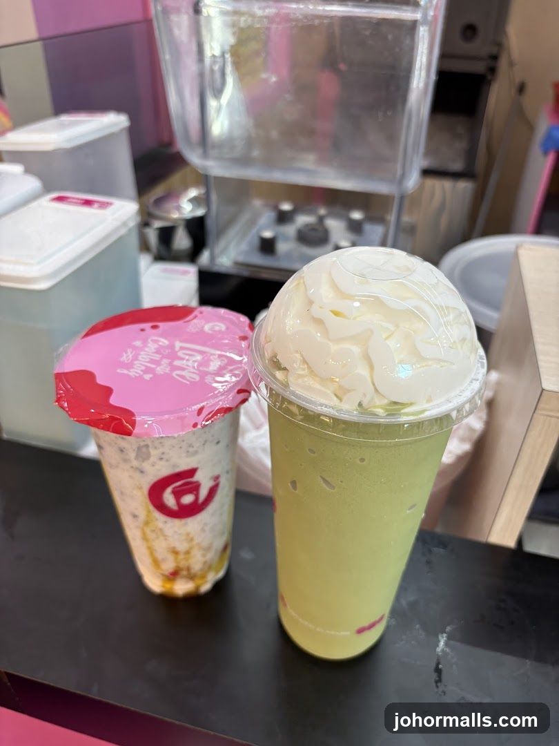 Two drinks on a counter