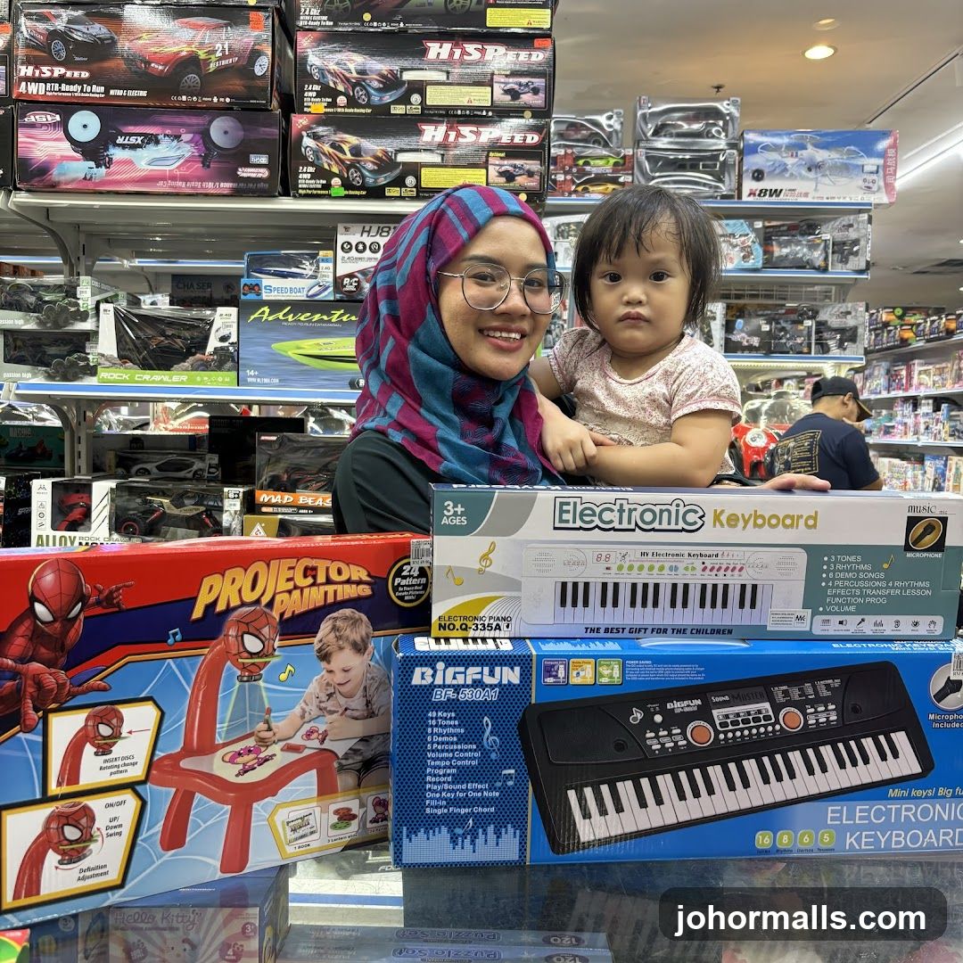 Woman and child with toys