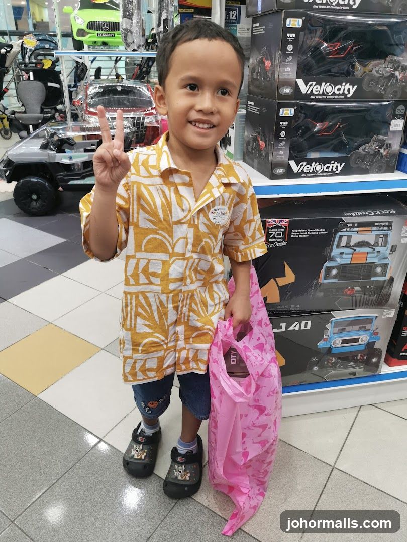 Boy holding a pink bag