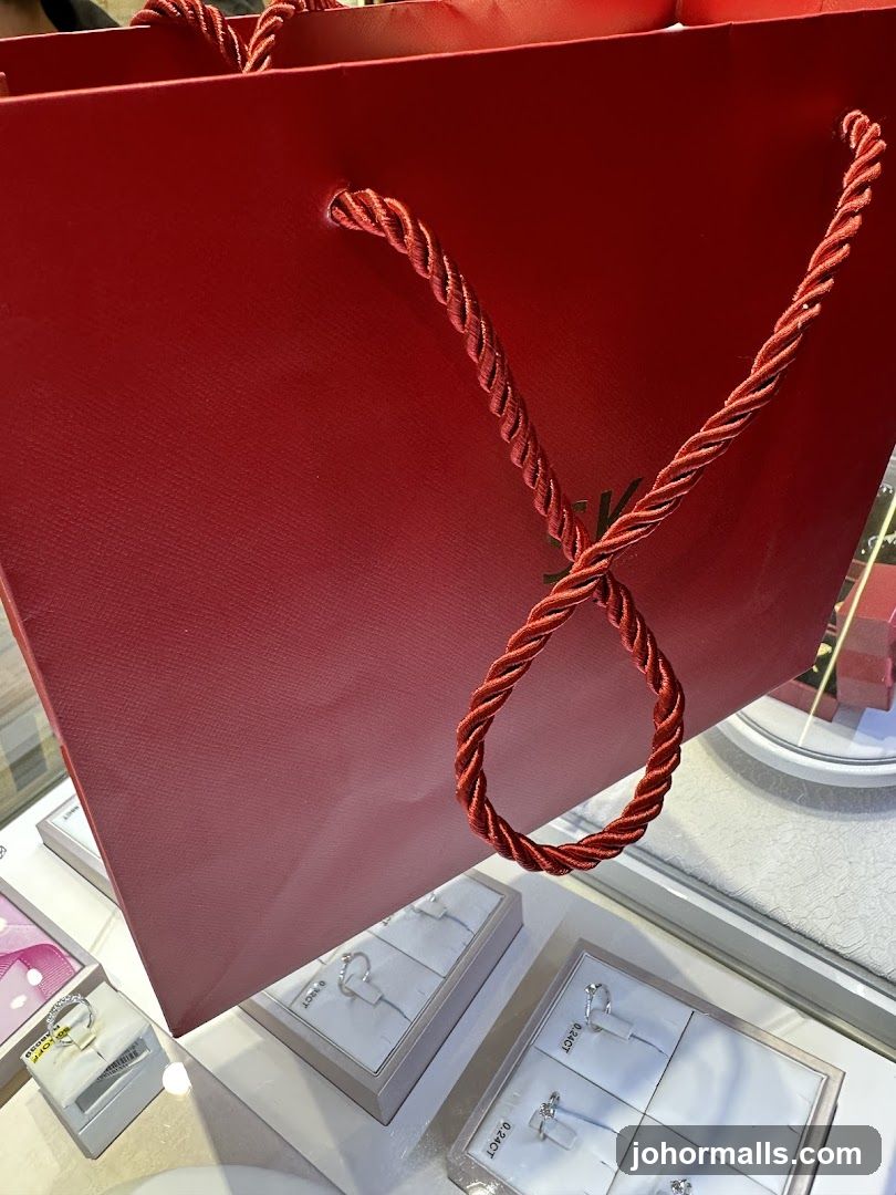 Red Shopping Bag with Jewelry Display