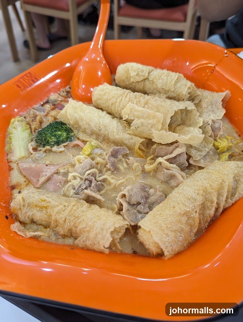 Spicy Noodle Soup with Tofu Skin Rolls